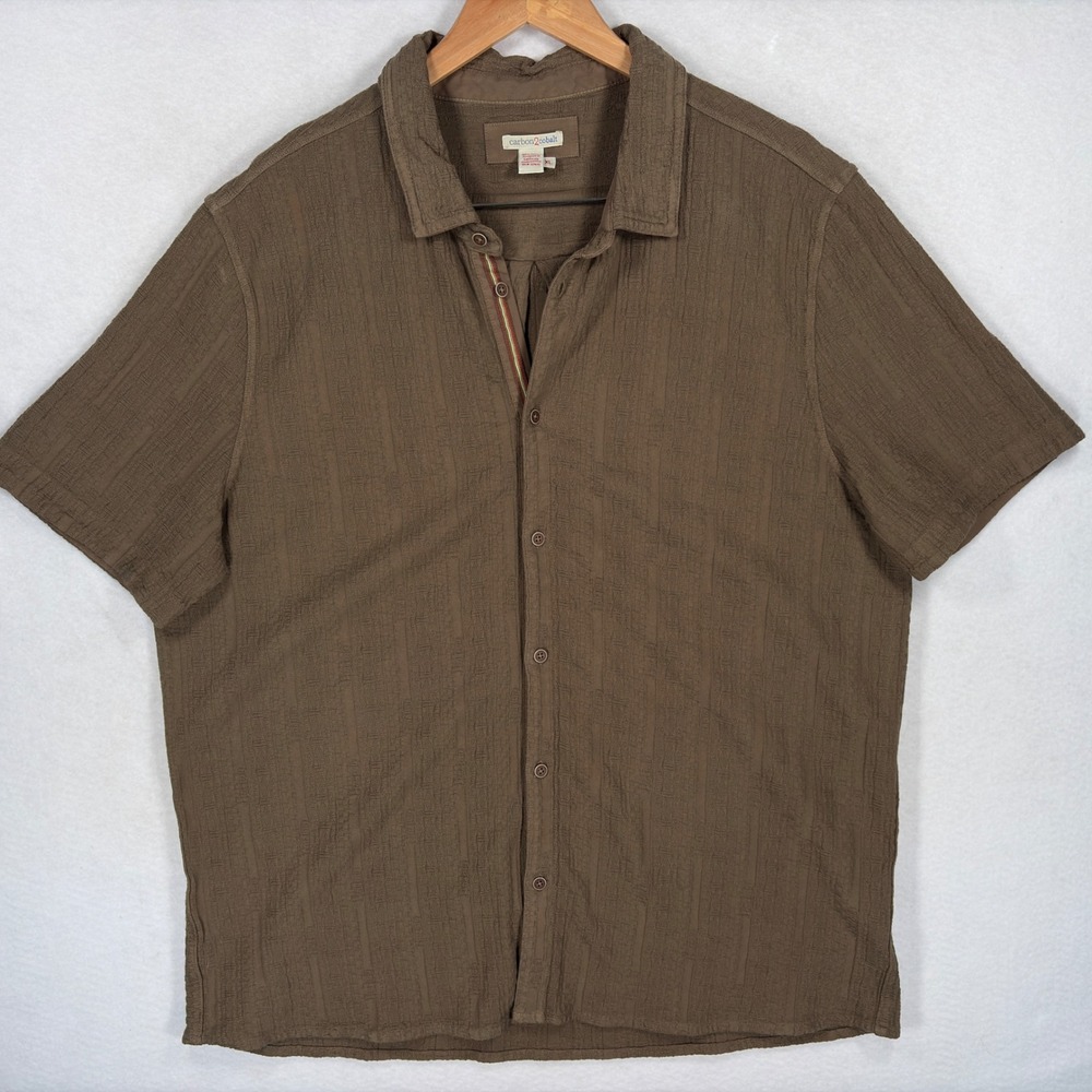Carbon2Cobalt Mens Brown Textured Cotton Short Sleeve Button Up Shirt XL 144615